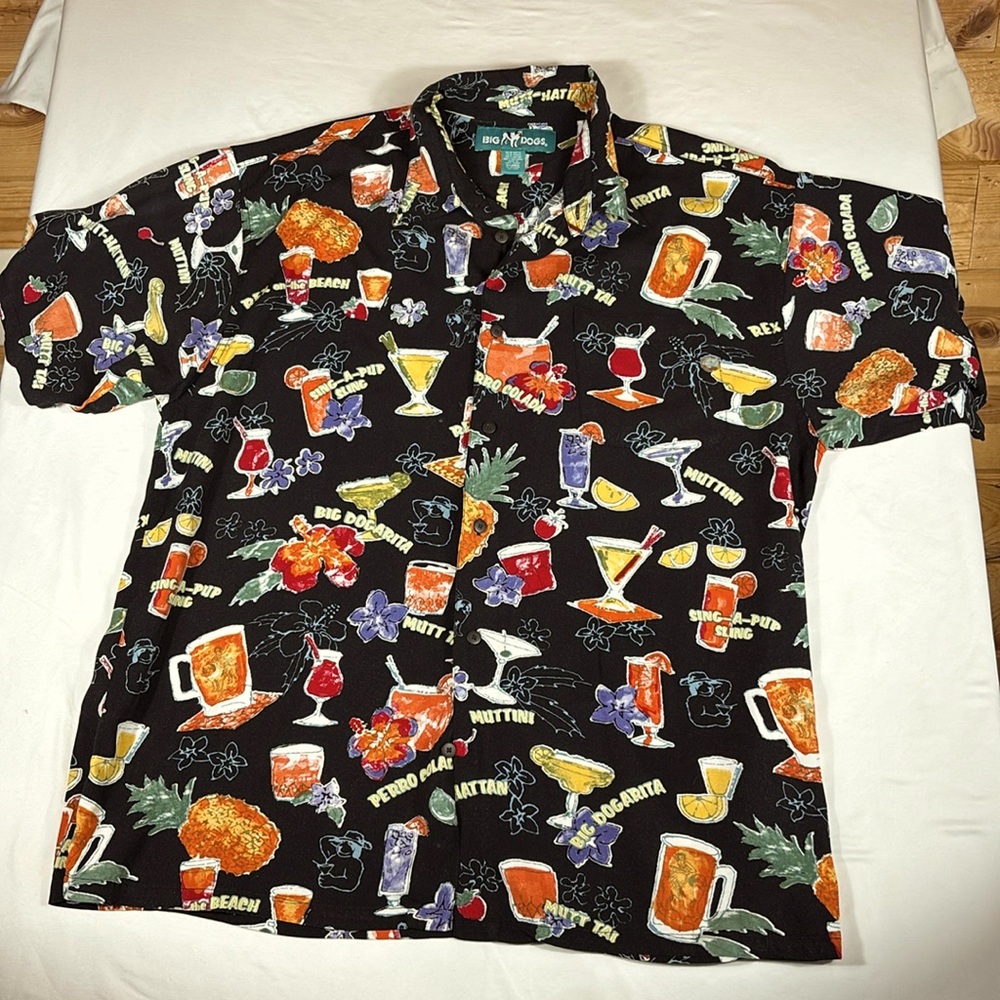 Big Dogs Men's Tropical Dog Drink Inspired Button-down Shirt, Size X-Large Fun!-